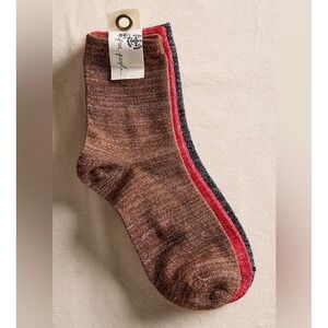 Free People Lurex sock bundle 3 pair black red brown disco nwt stretchy ankle